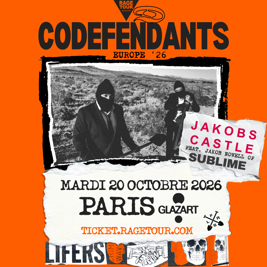 Affiche de Codefendants au Glazart à Paris le 20 octobre 2026, avec Jakobs Castle