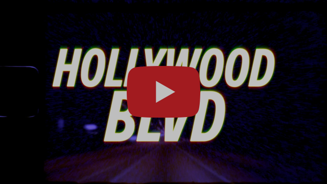 Capture du clip « Hollywood Blvd » de Diamante, titre en lettres stylisées sur fond nocturne