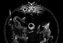 Ováte revient des ténèbres avec « Rúin » et dévoile « Slangen » Pochette de l'album Rúin d'Ováte, illustration noir et blanc sur fond noir