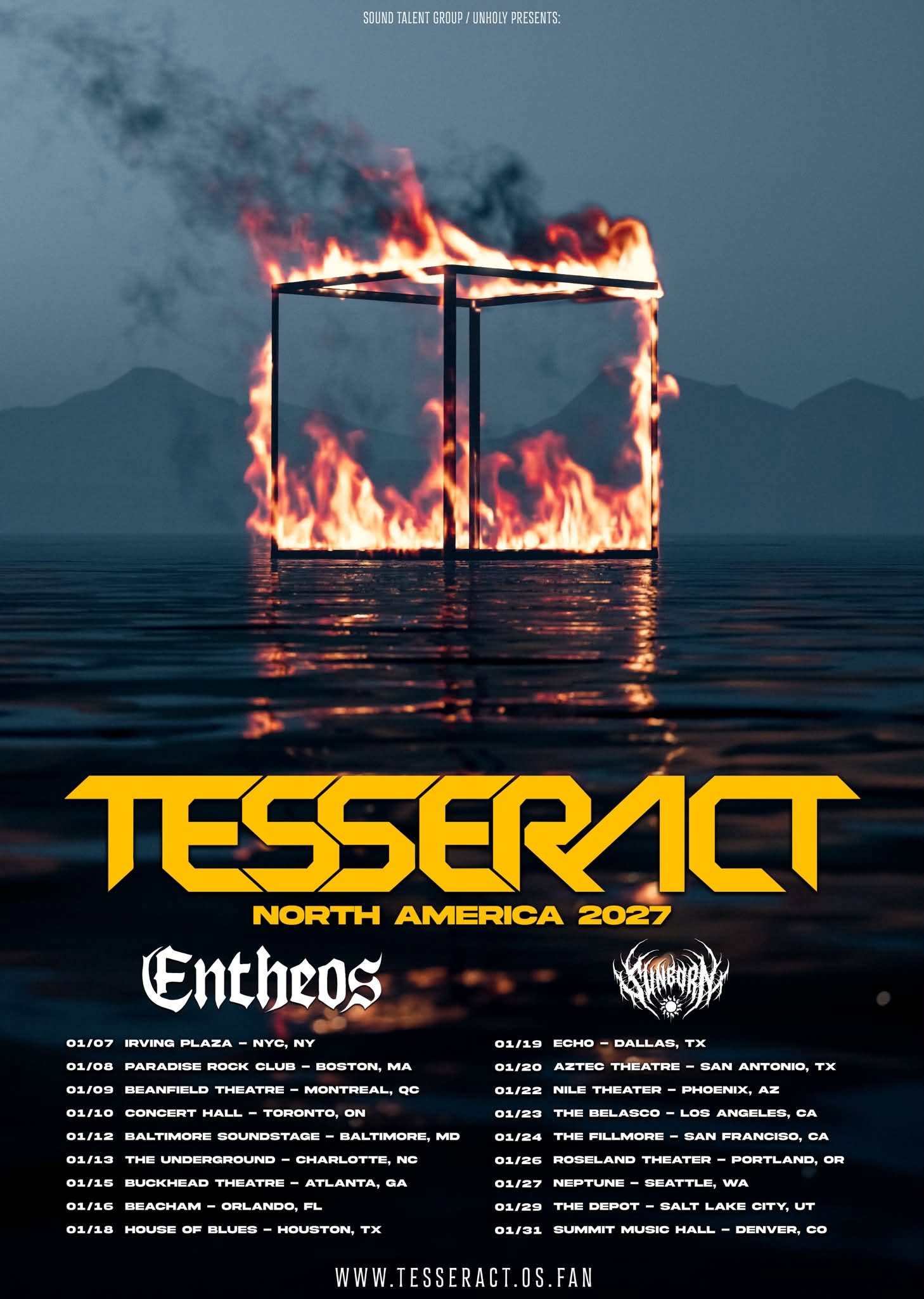 Affiche de la tournée nord-américaine de TesseracT avec SUNBORN en 2027