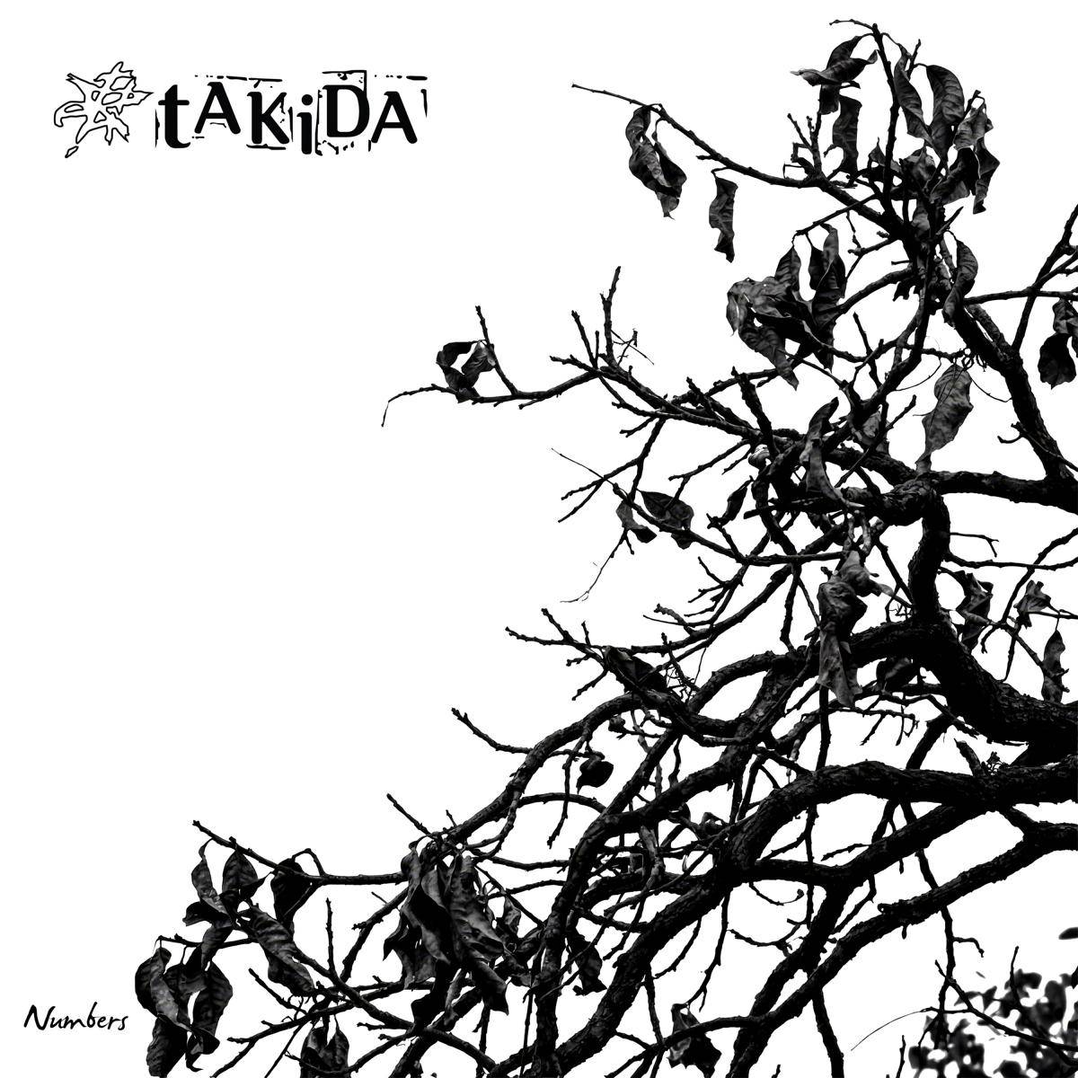 Pochette de l'album Numbers de tAKiDA, branches d'arbre sèches sur fond blanc