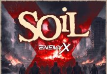 SOiL rejoint Better Noise Music et dévoile « Enemy X » Pochette du titre « Enemy X » de SOiL, silhouettes marchant dans une ville en ruines