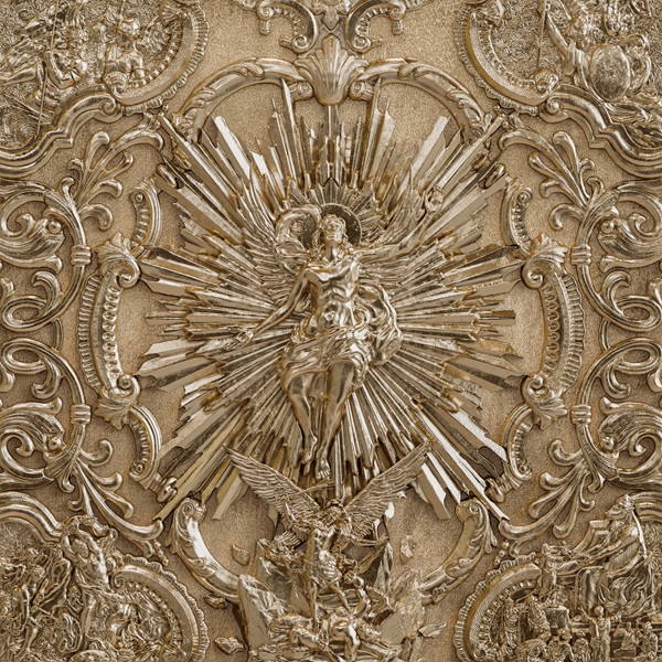 Visuel doré aux ornements baroques et à la figure centrale rayonnante