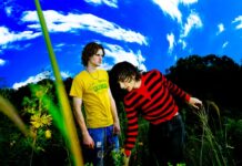 Lake Drive revient avec « Down », un single dance-pop déchirant Deux membres de Lake Drive posant dans un champ sous un ciel bleu