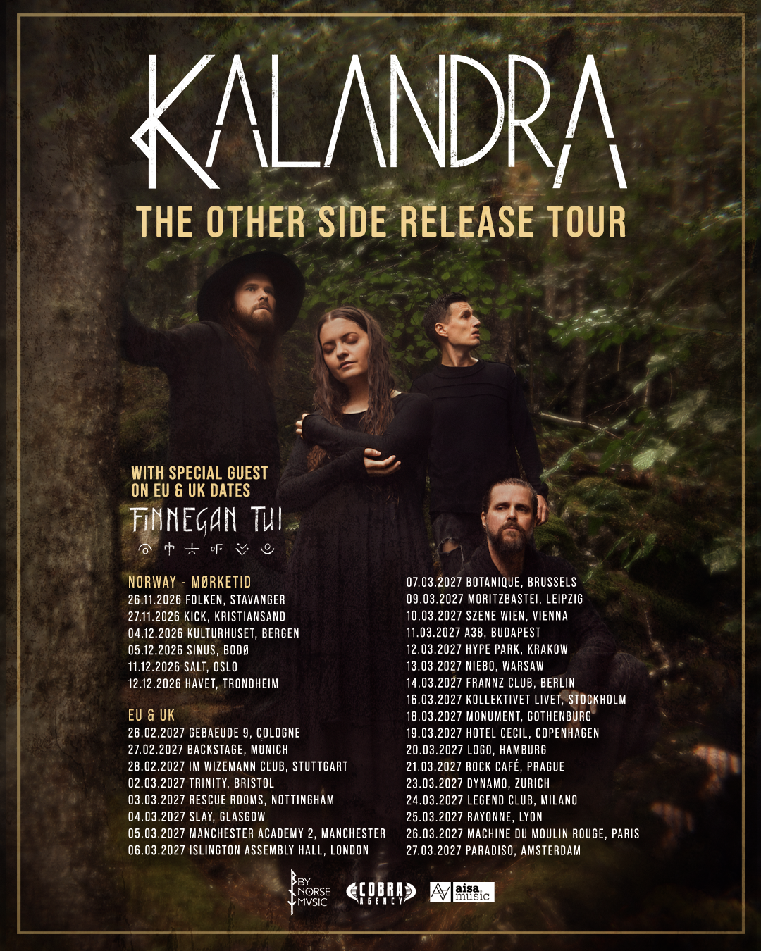 Affiche de la tournée The Other Side Release Tour de Kalandra avec les dates 2026 et 2027