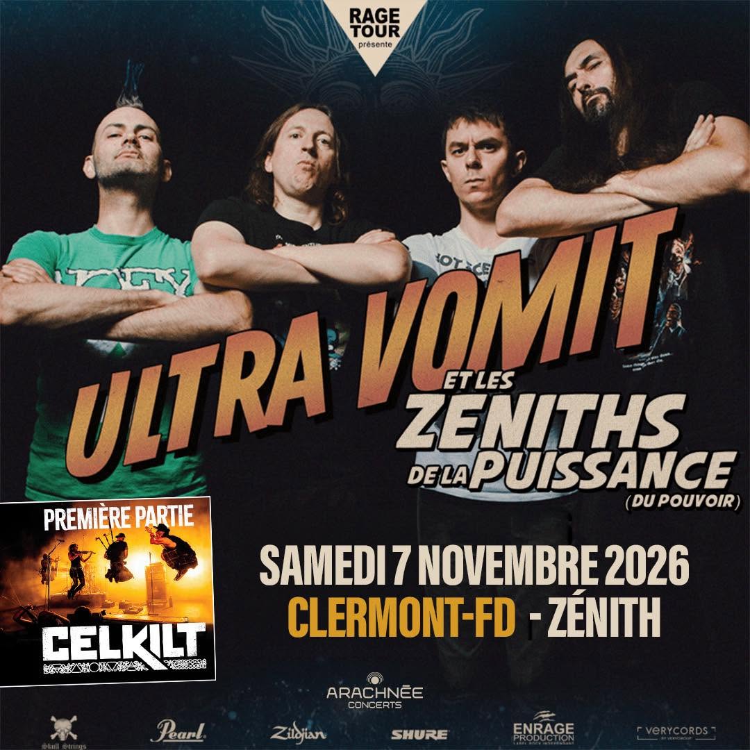 Affiche d'Ultra Vomit au Zénith de Clermont-Ferrand le 7 novembre 2026, avec Celkit
