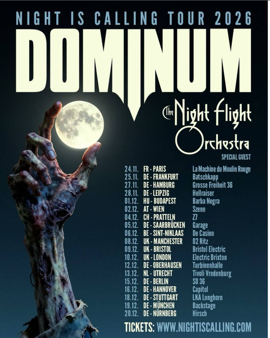 Affiche de la Night is Calling Tour 2026 de DOMINUM avec The Night Flight Orchestra