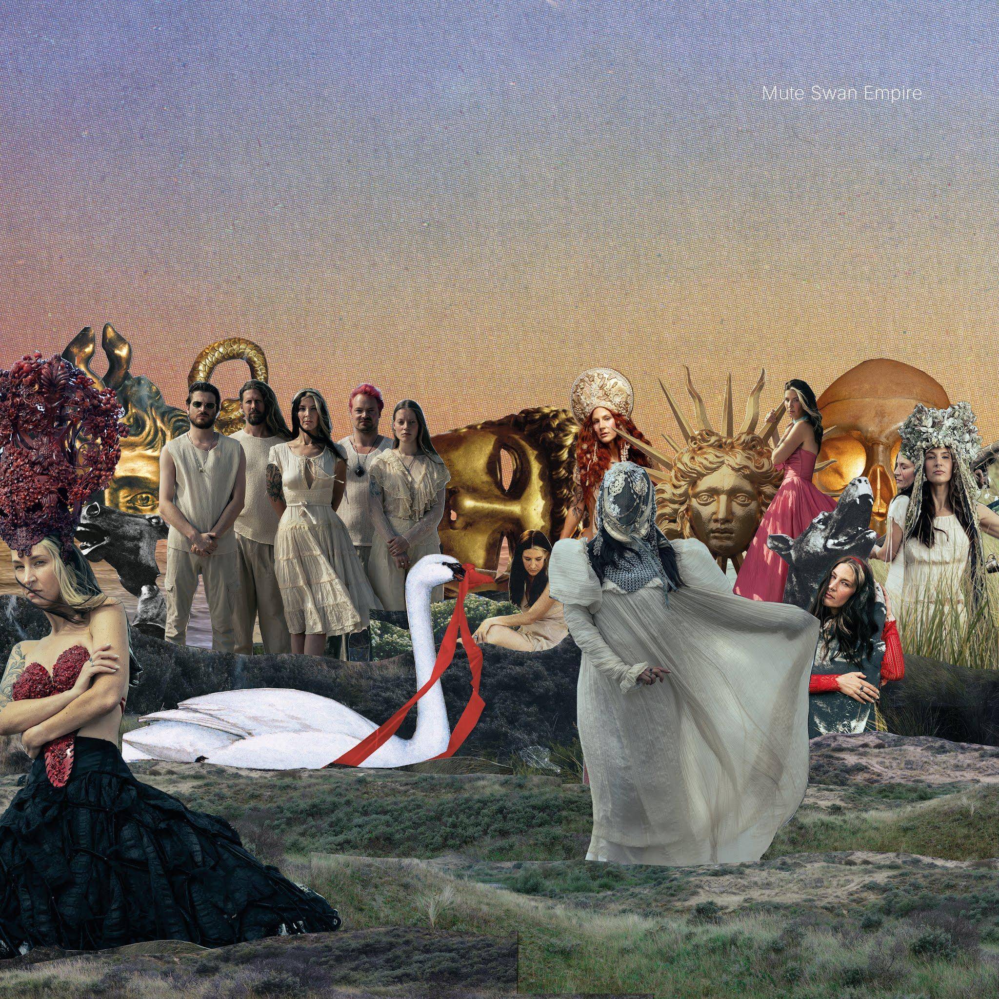 Pochette de l'album Mute Swan Empire, collage mêlant le groupe et des figures mythologiques
