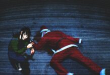 RINRIN signe un anti-Noël explosif avec « It’s Christmas Time » Visuel graphique bleu et rouge représentant deux silhouettes en pleine action, avec le logo Parental Advisory
