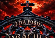 Lita Ford sort « Dracula », nouveau single via Frontiers Pochette du single « Dracula » de Lita Ford : une grille gothique en fer forgé sous un ciel rouge sang, surmontée d'une croix