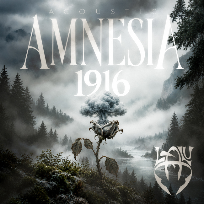 Pochette de la version acoustique d'« Amnesia 1916 » de Lalu, avec une fleur-champignon sur fond de forêt brumeuse